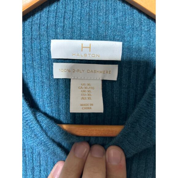 Halston Cashmere Shell XL Teal High Neck Sleeveless Tank Sweater 2 Ply - Picture 4 of 6